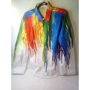 Mens 2XL Ding Ge Fu Shi Mens Shirt long Sleeve Abstract Color